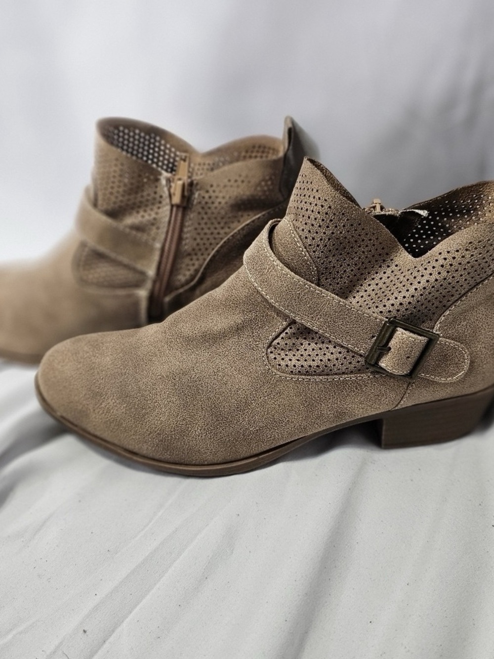 Women’s Taupe Suede Ankle Booties with Buckle